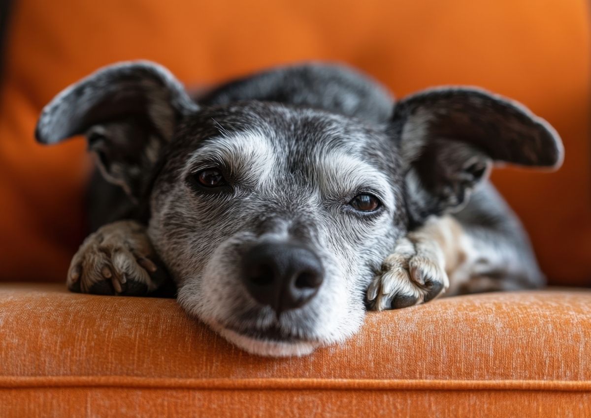 Dog winks during grooming session.